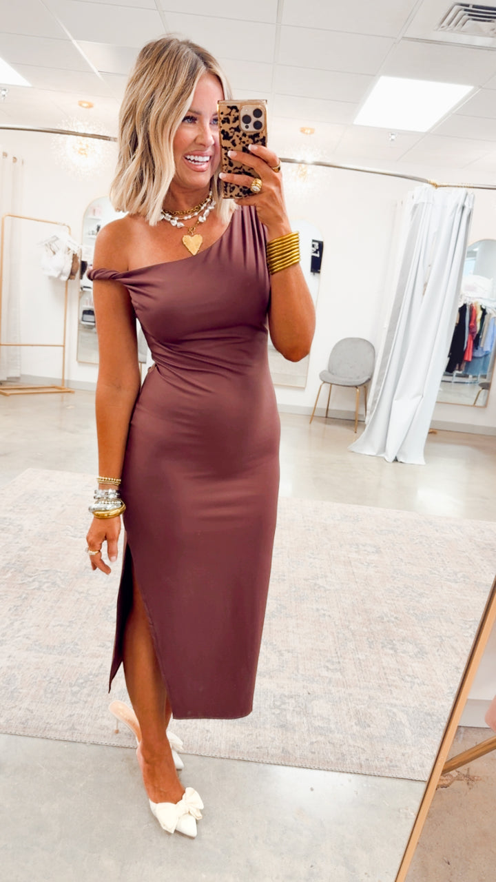 Arabella Twist Dress-Chocolate