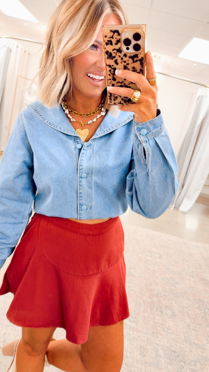 Ruffle Rush Skort-Maroon