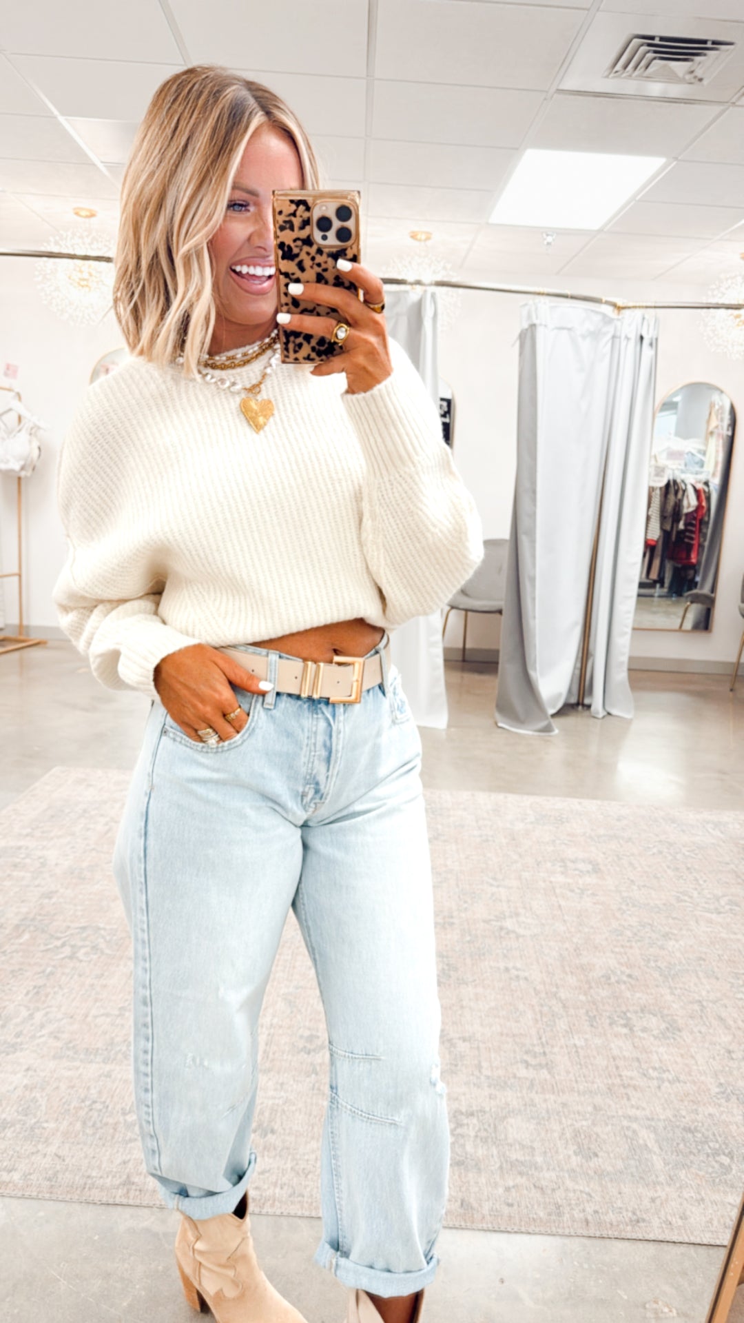 Ainsley Fitted Hem Sweater-Whip Cream