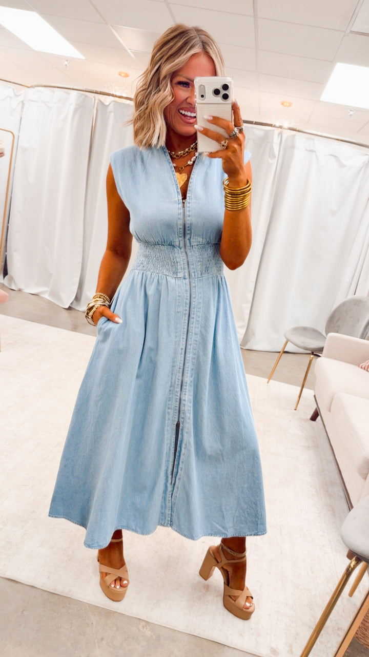 Knox Denim Midi Dress - Light Wash