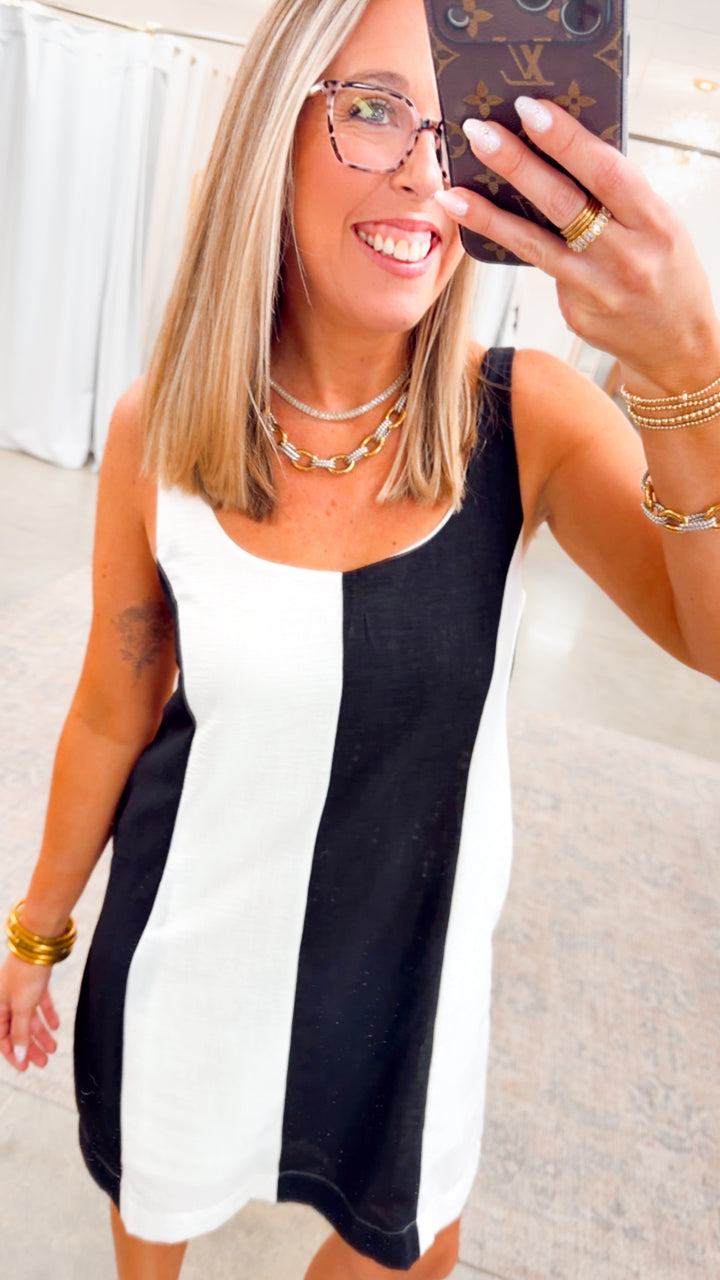 Black Poplin Color Block Dress