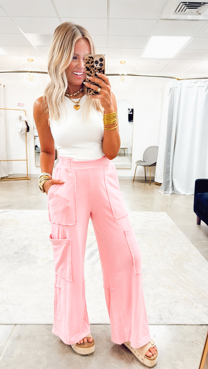 Stonewash Utility Sweatpants- Taffy Pink