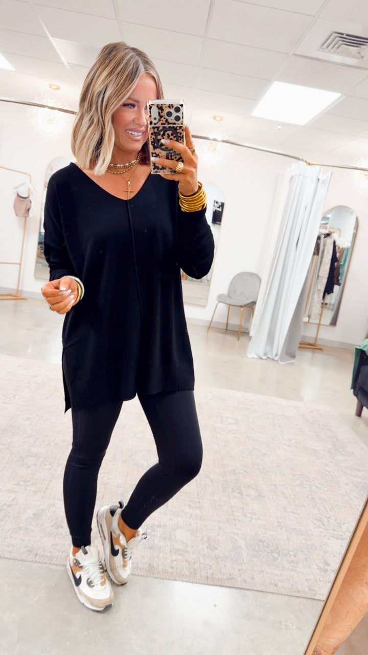 The Laramie Hi-Low Sweater- Black