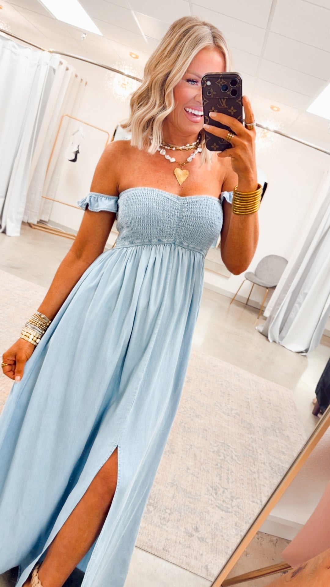 Seaside Blue Smocked Maxi