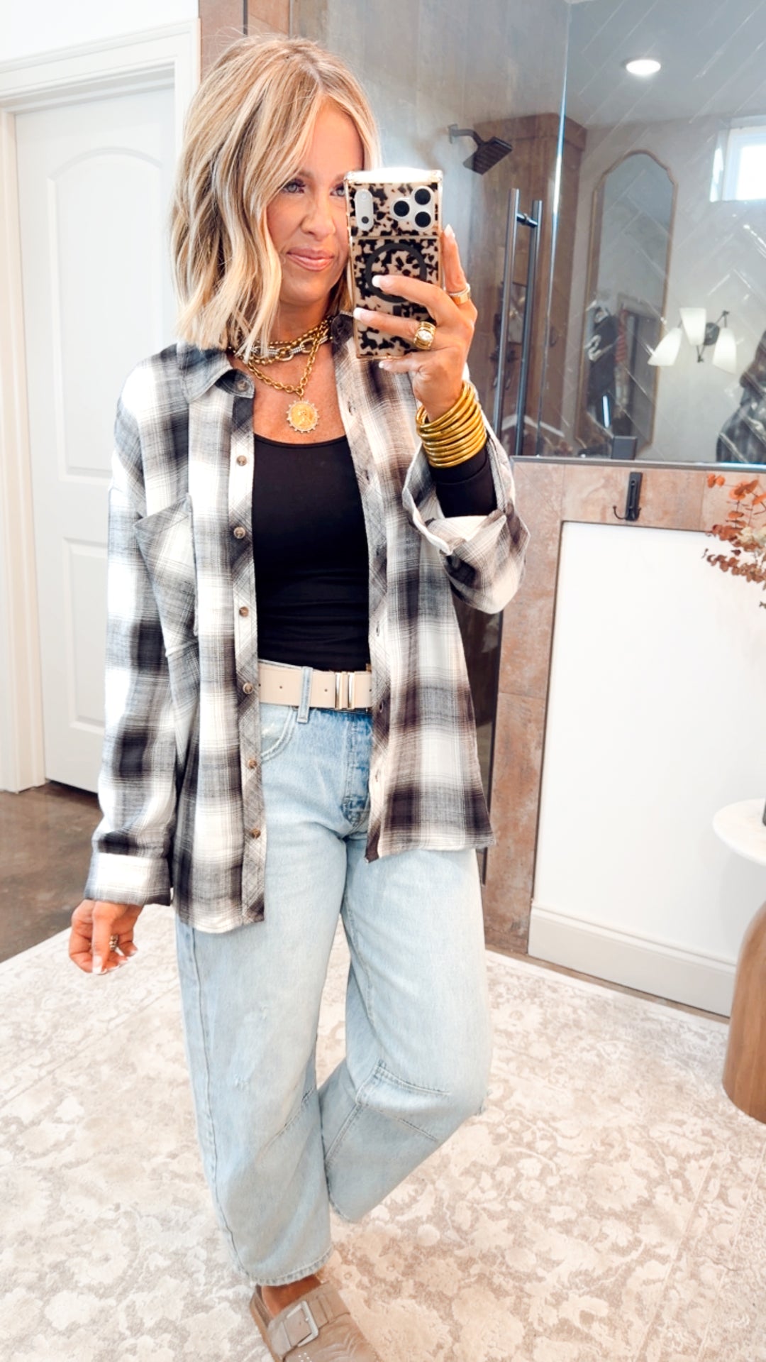 Charcoal Flannel Top