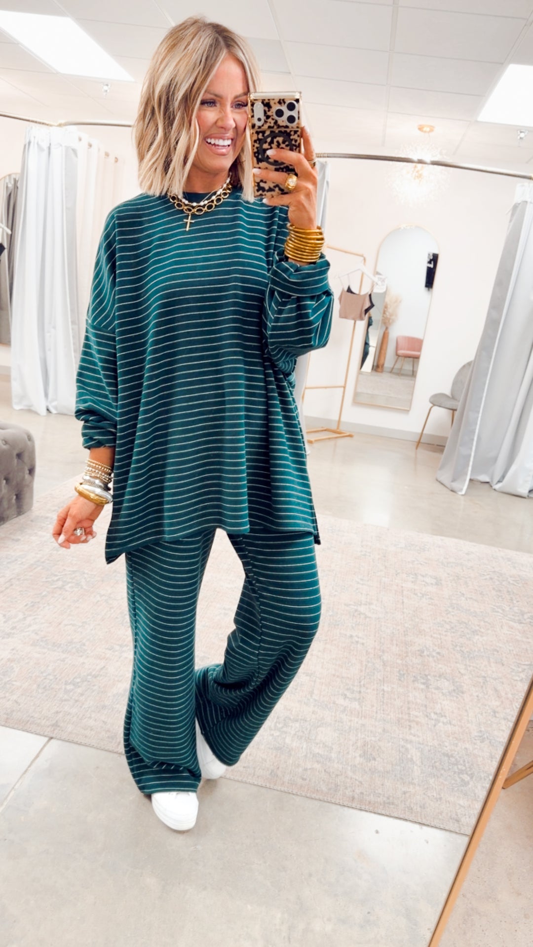 Lexi Striped Lounge Pants-Green/White