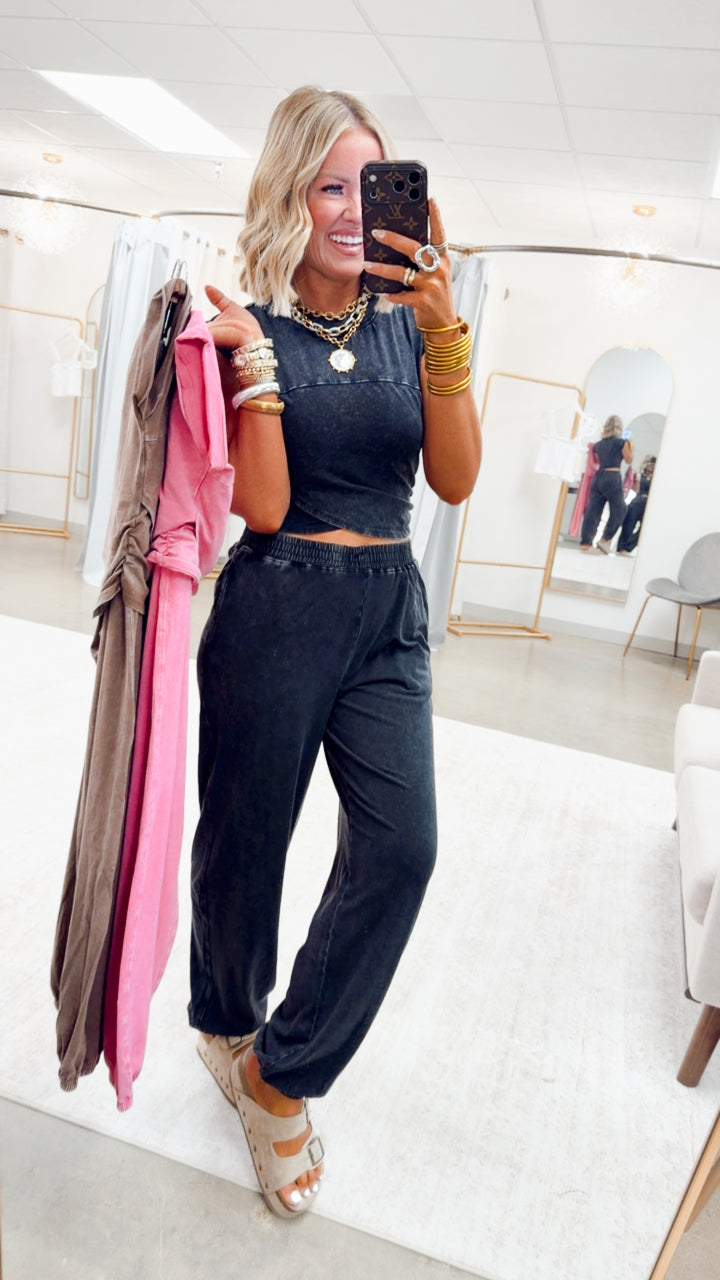 The Phoebe Crop Top & Jogger Set-Black