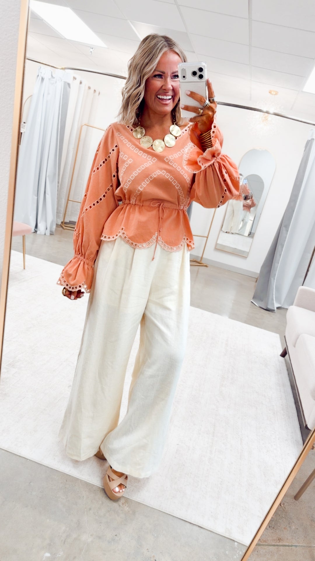 The Noelle Peplum Top-Apricot
