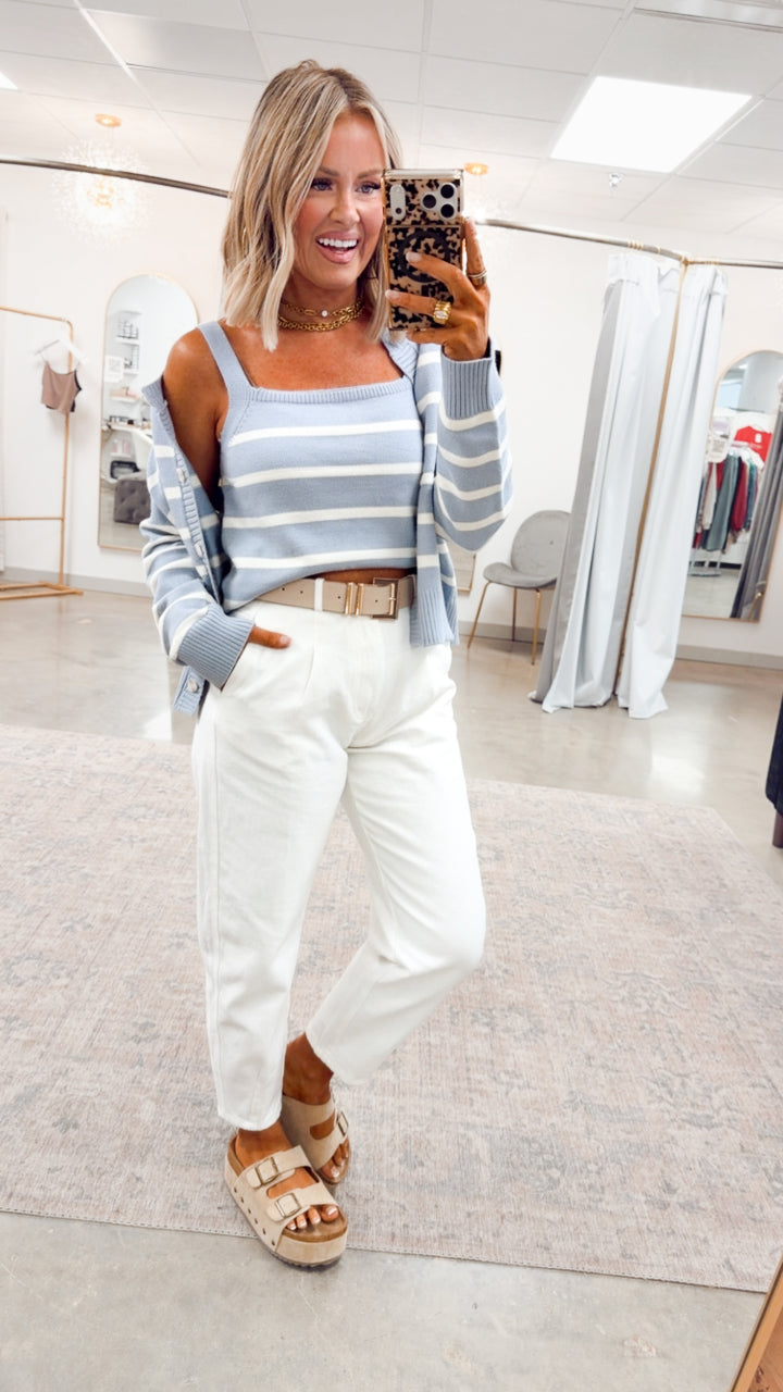 Hazelwood Cami & Cardigan Set-Blue/Cream