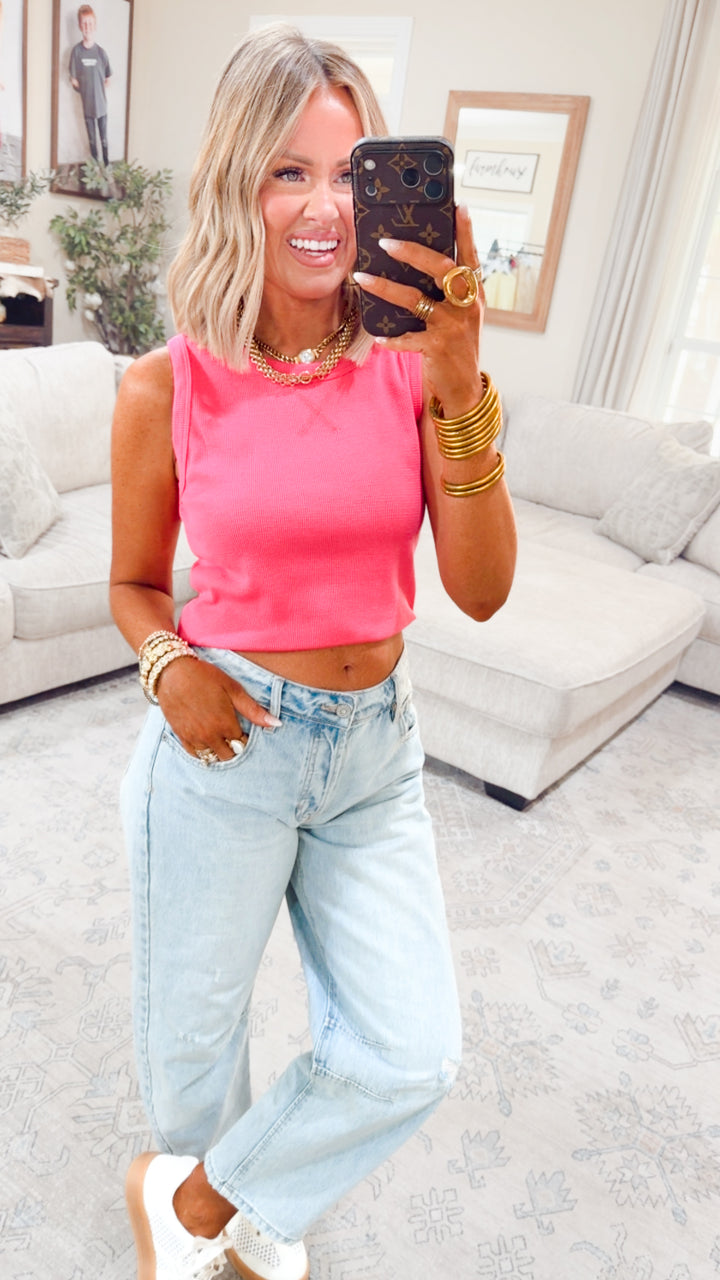 Waffle Knit Tank-Fuchsia