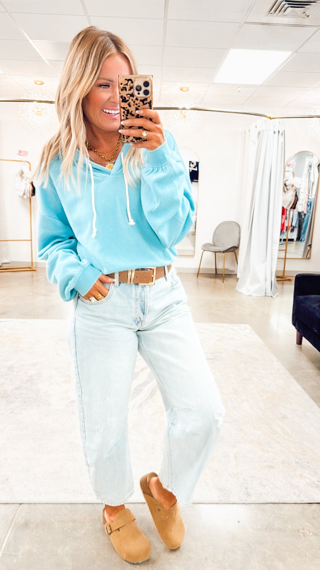 Loft Cropped Hoodie-Sky Blue
