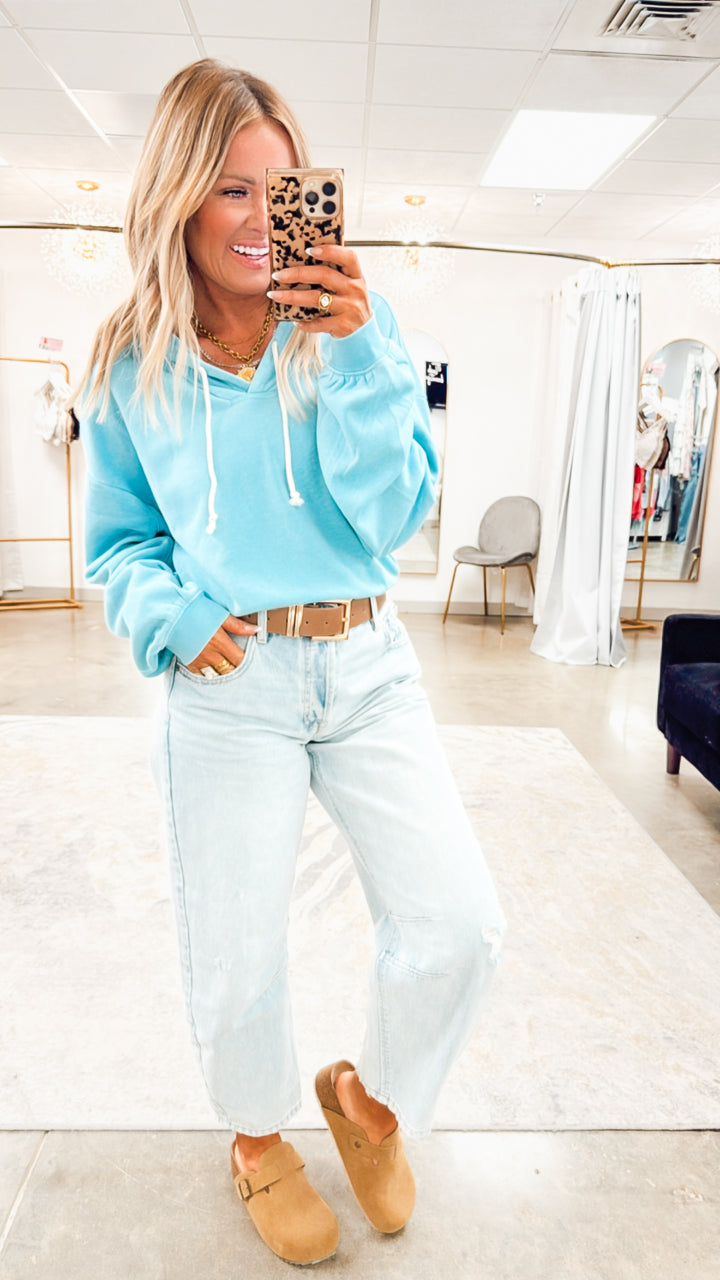 Loft Cropped Hoodie-Sky Blue