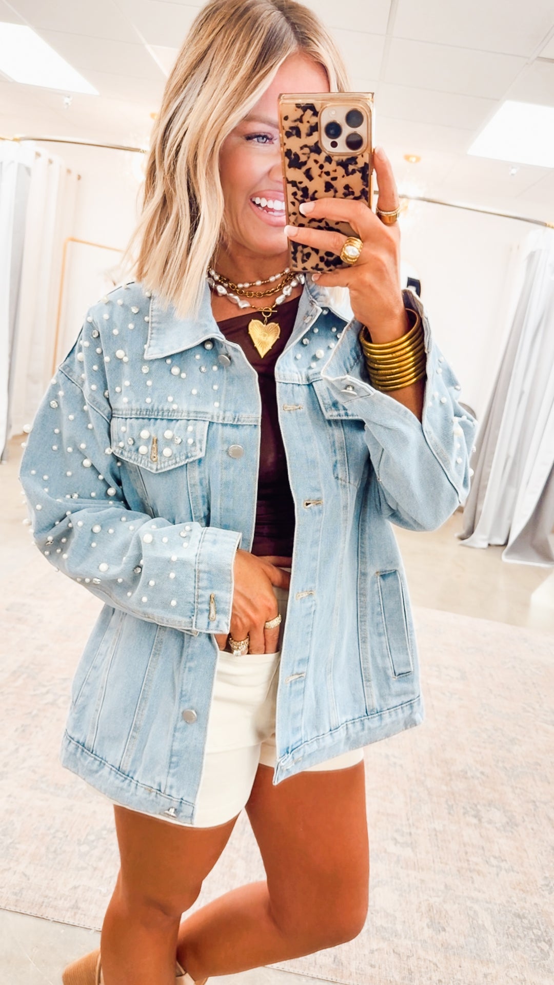 Pearl and Rhinestone Denim Jacket