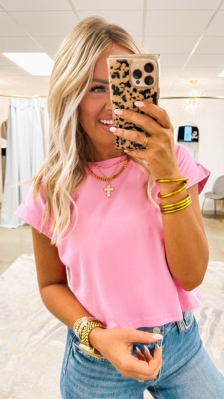 Basic Everyday Short Sleeve Top-Candy Pink