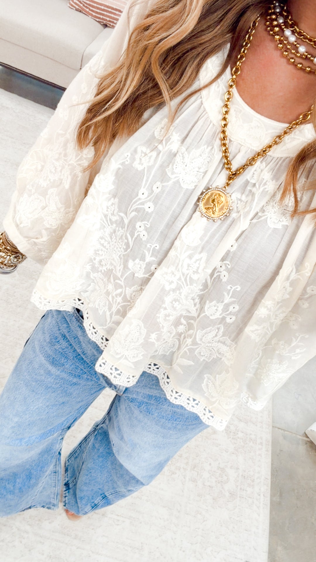 The Soft Spirit Floral Top-Natural