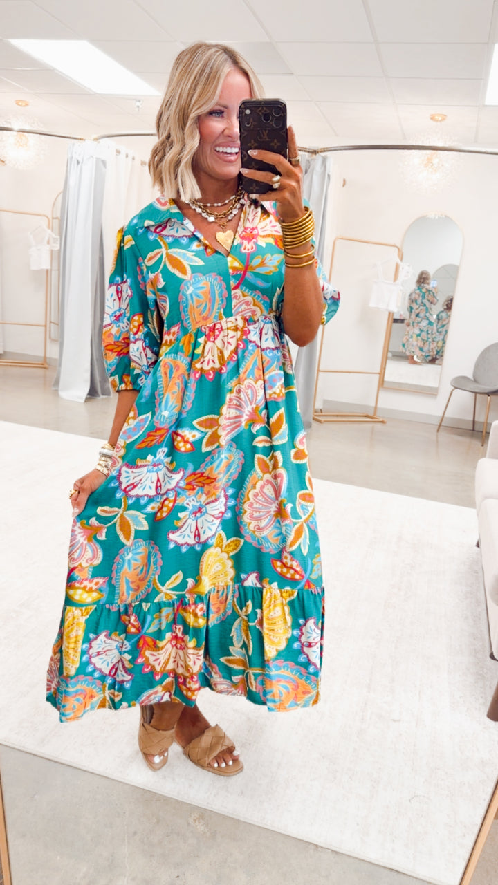 The Vespera Paisley Midi Dress