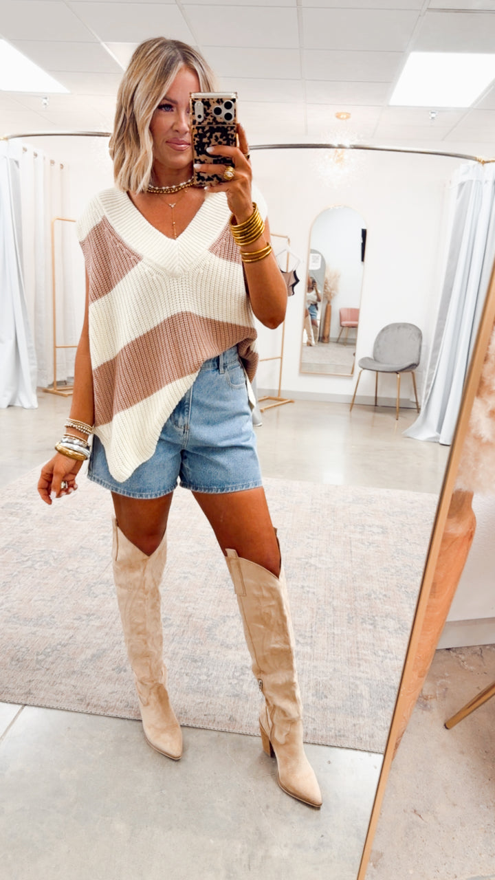 Gabby Sweater Vest-Cream/Taupe