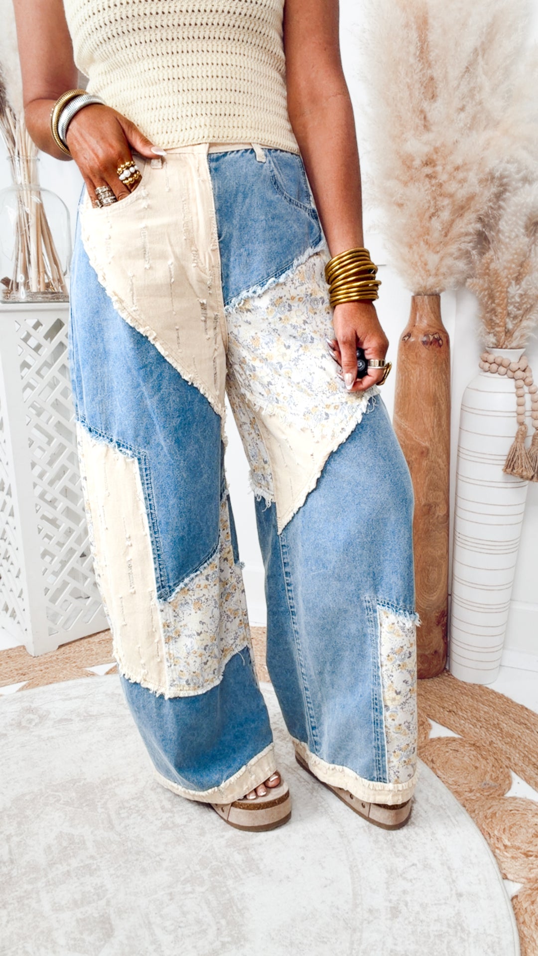 The Bohemian Patchwork Pants-Denim