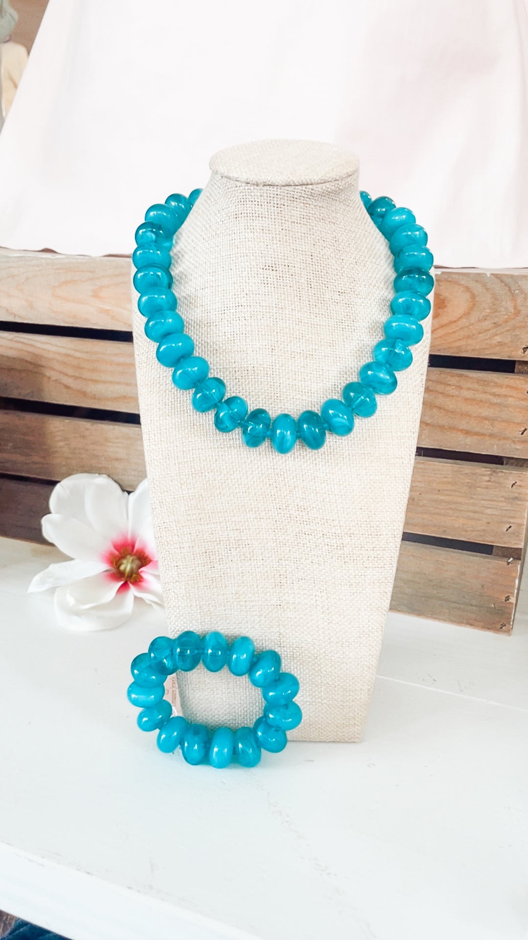 Sugar Beads Necklace & Bracelet Set-Aqua