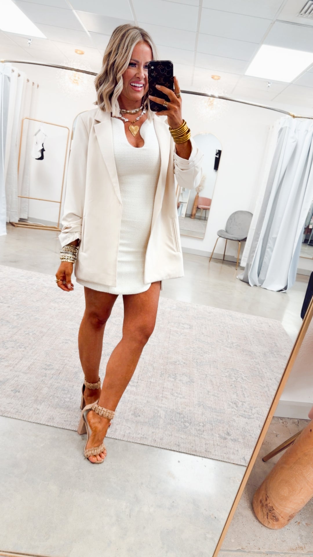 The Modern Ruched Sleeve Blazer-Cream