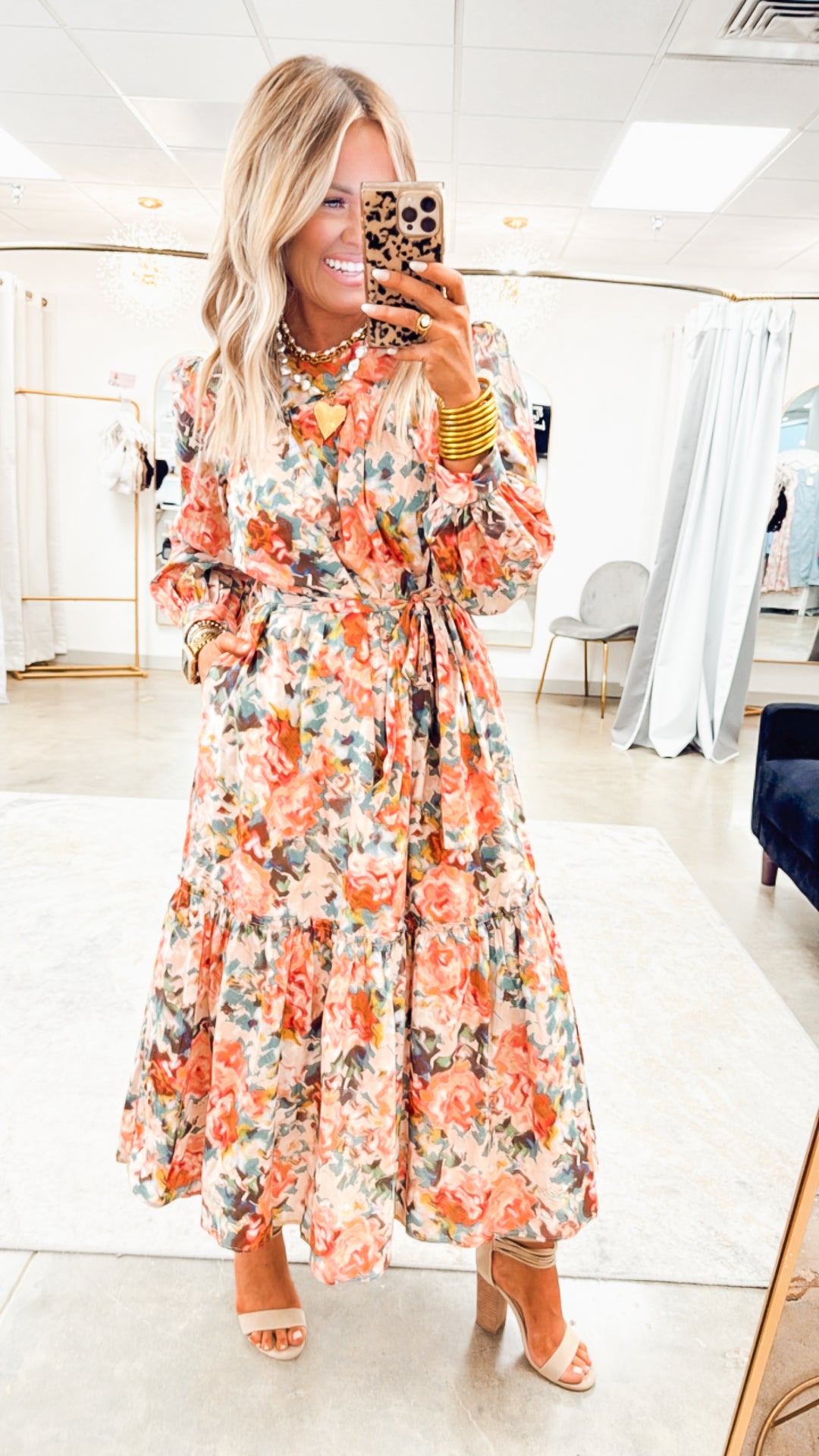 Copper Blooms Midi Dress