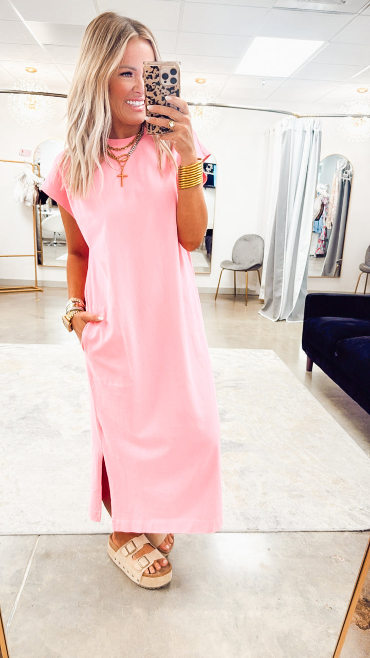 Oversized Maxi T-Shirt Dress-Pink
