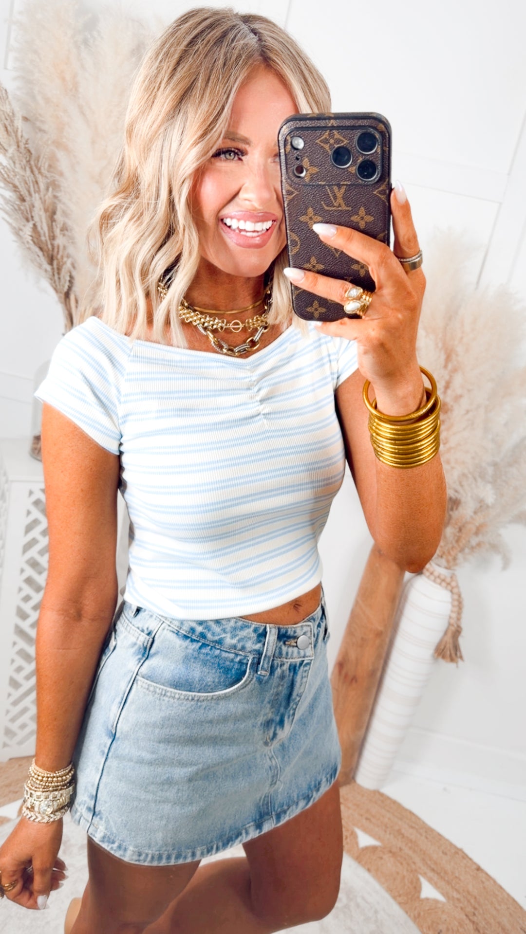 The Lila Ruched Top-Sky/Cream