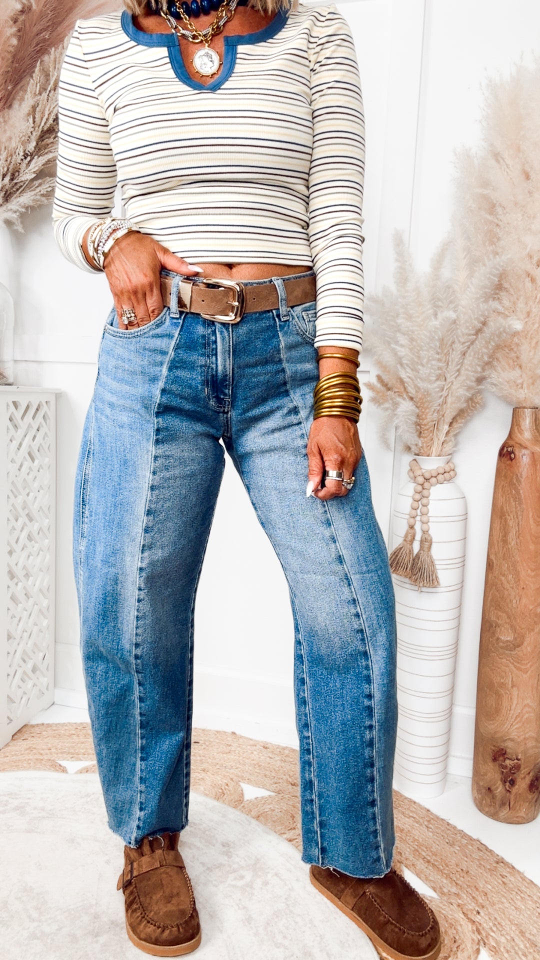 The Pretty in Stripes Top-Cream