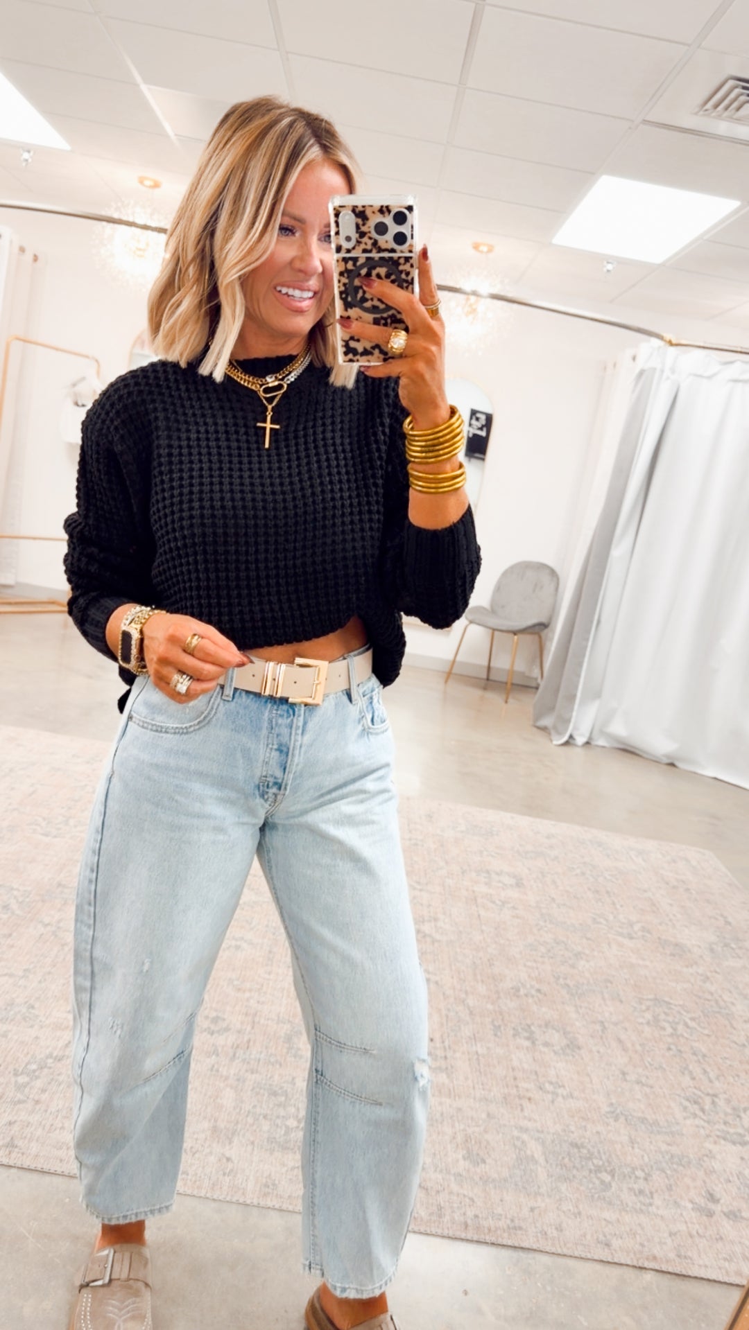 The Maren Hi-Low Waffle Knit-Black