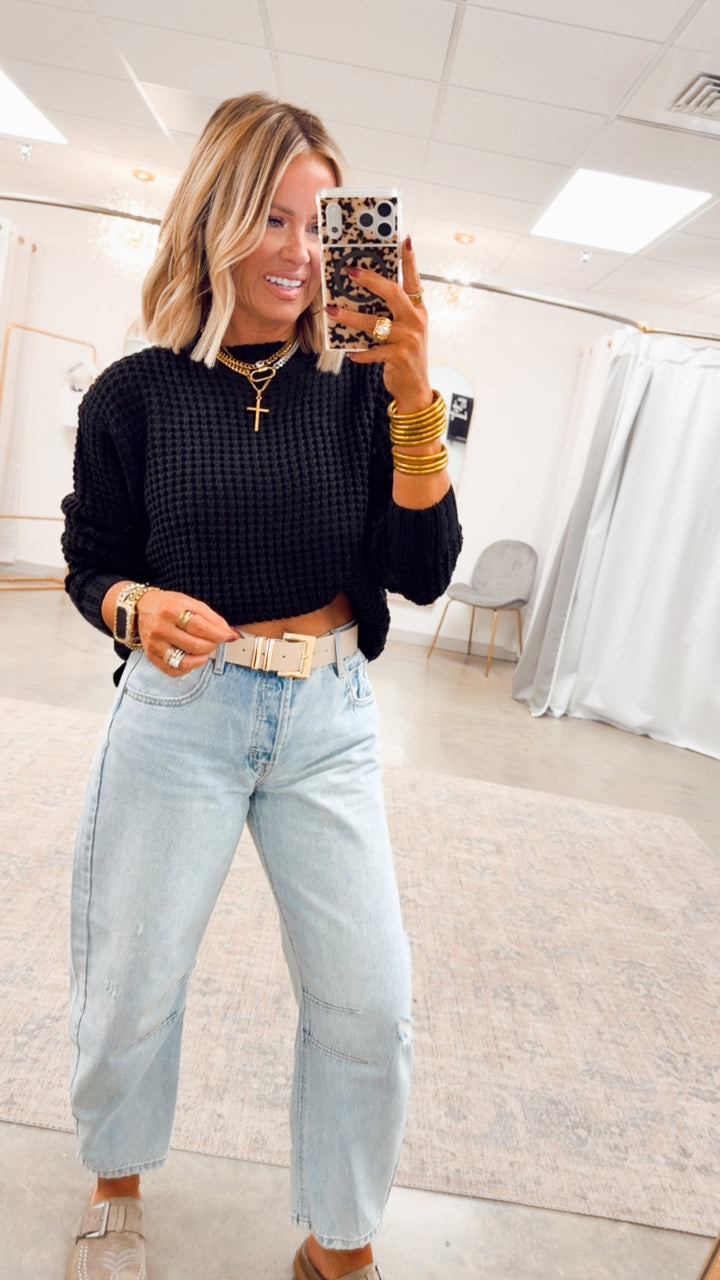 The Maren Hi-Low Waffle Knit-Black