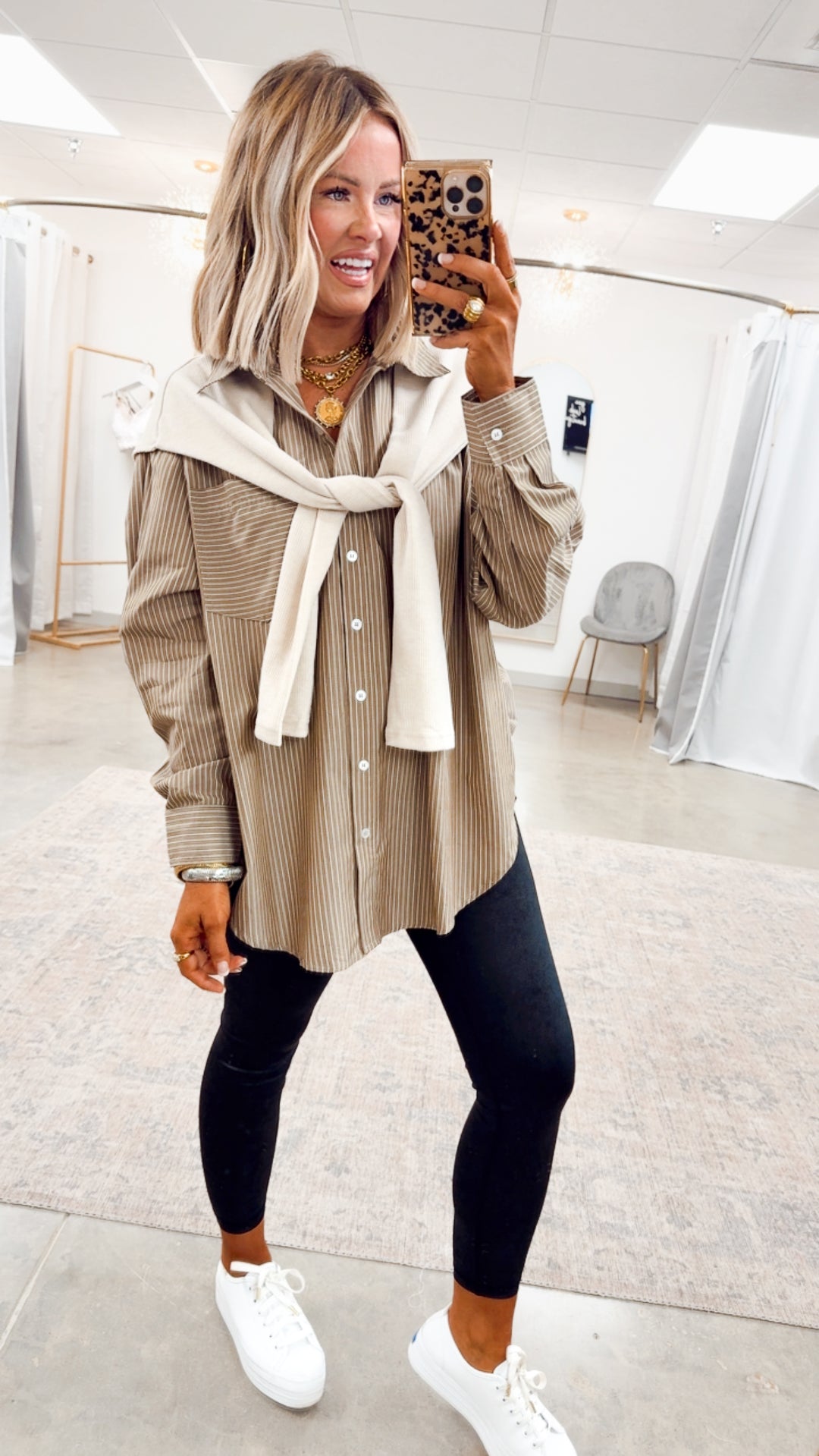 Evelyn Striped Top-Ash Olive