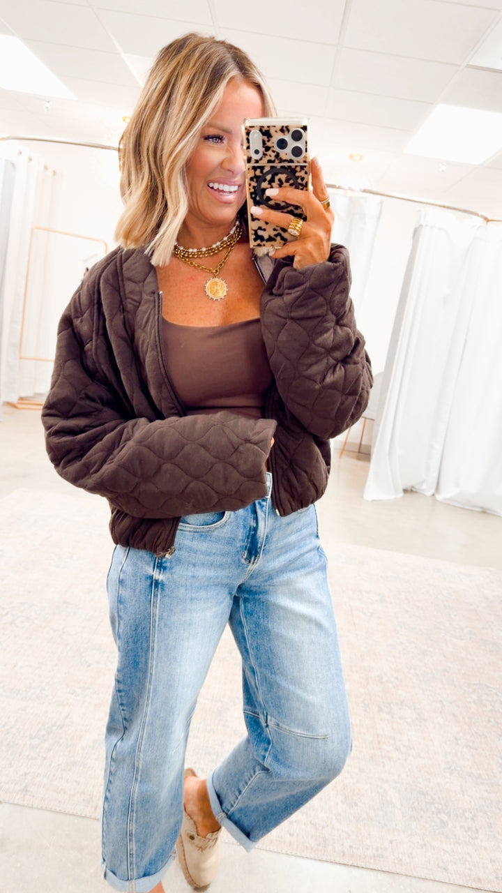Naomi Quilted Bomber Jacket-Espresso