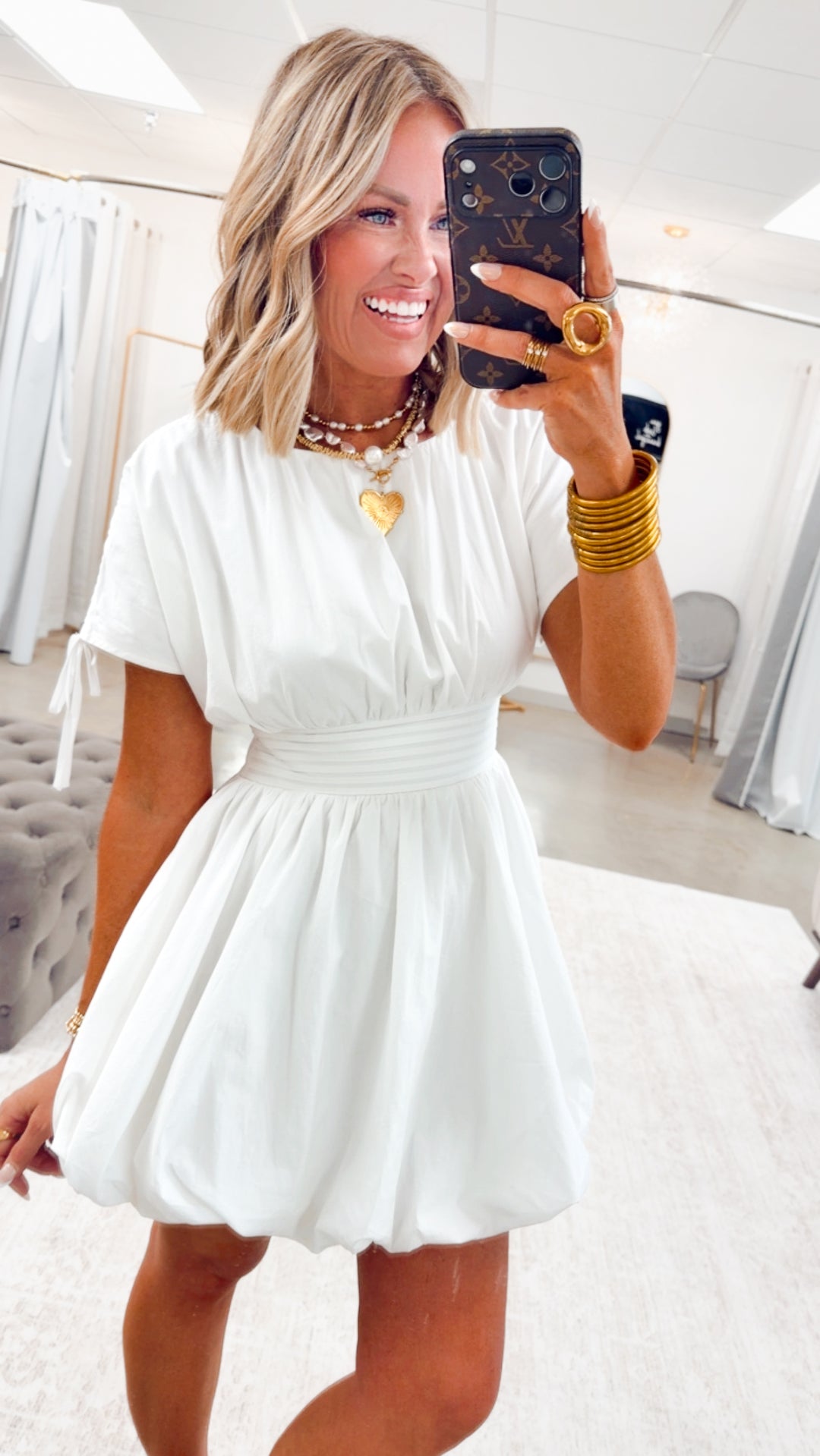 Indie Bubble Hem Mini Dress-White