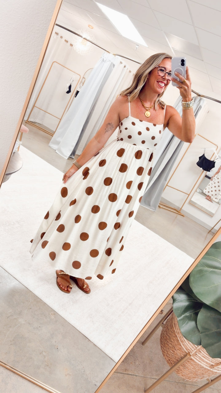 The Dotted Essential Midi Dress-Brown