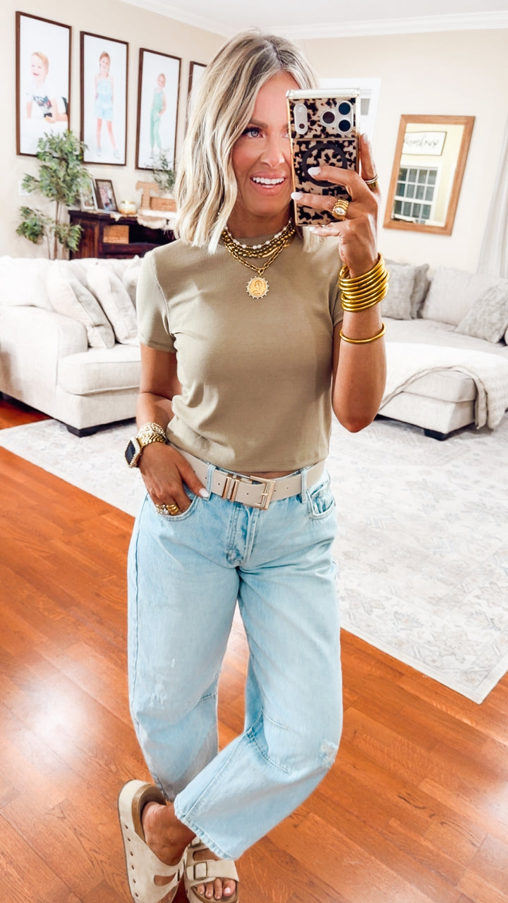 The Just Right Ribbed Tee-Mocha