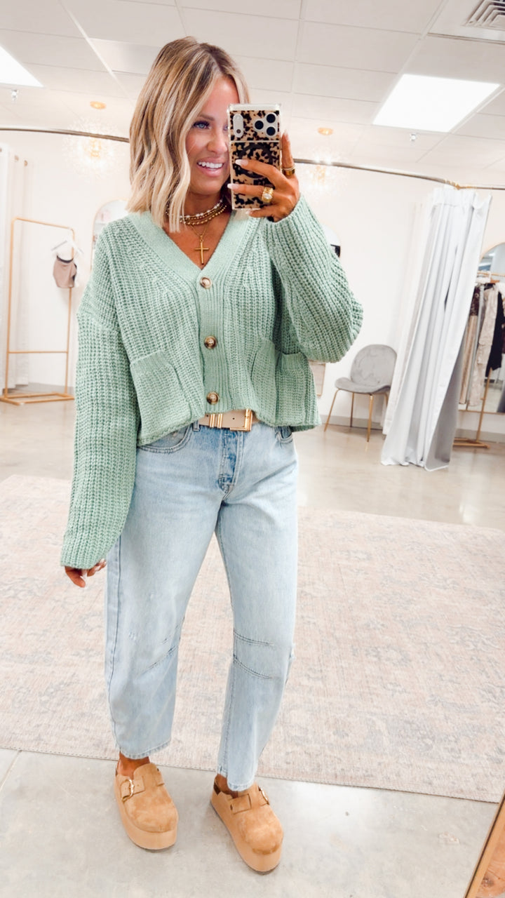 Oversized Ribbed Sweater Cardigan-Dusty Green