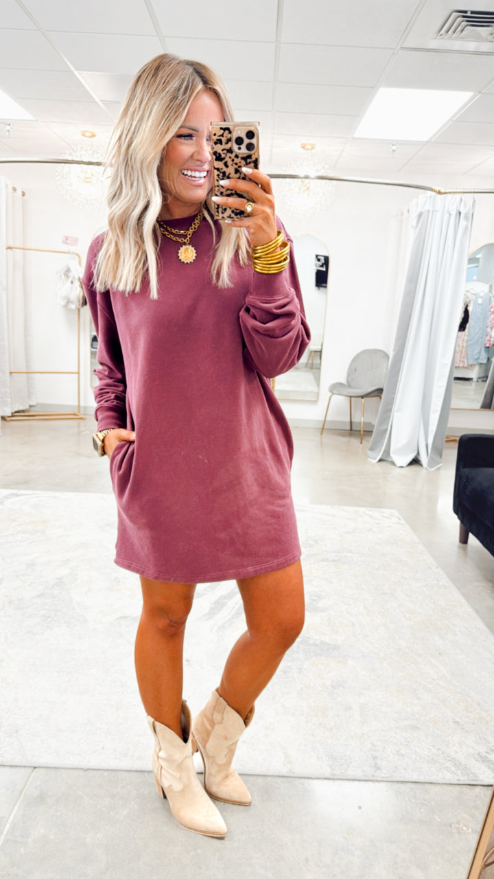 Mila Sweatshirt Dress-Dark Cherry