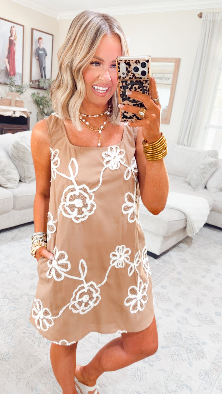 Petal Pop Mini Dress-Tan/White