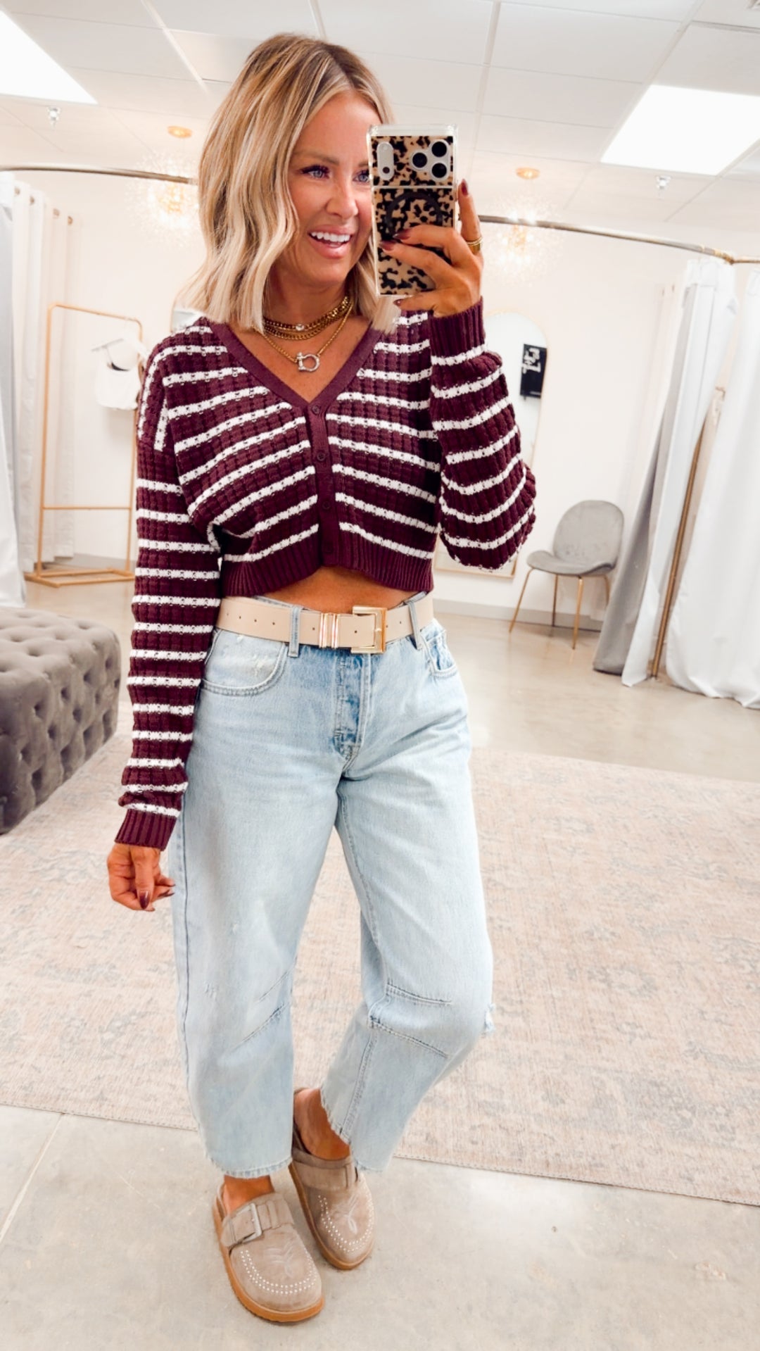 Harbor Striped Cardigan Top-Cherry/White
