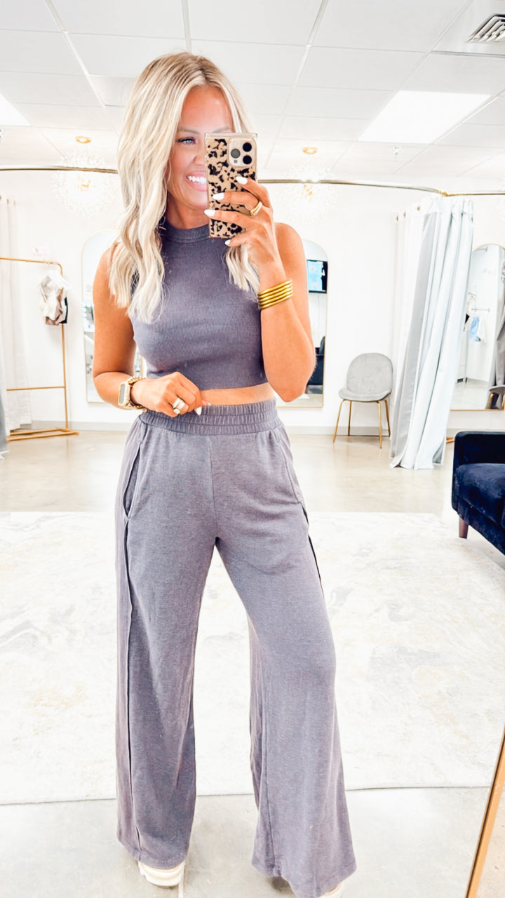 Harlow Halter Neck Crop Top & Pants- Espresso