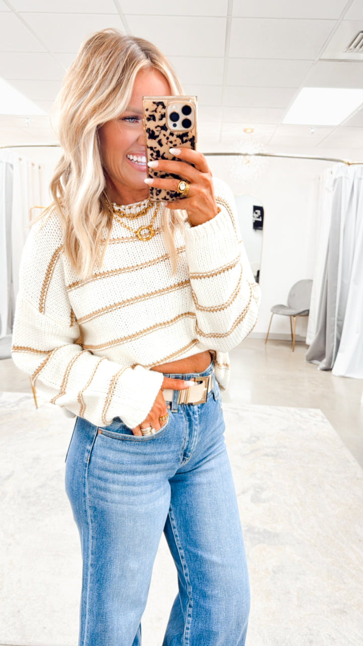 Willowtrail Crochet Sweater-Off White/Taupe