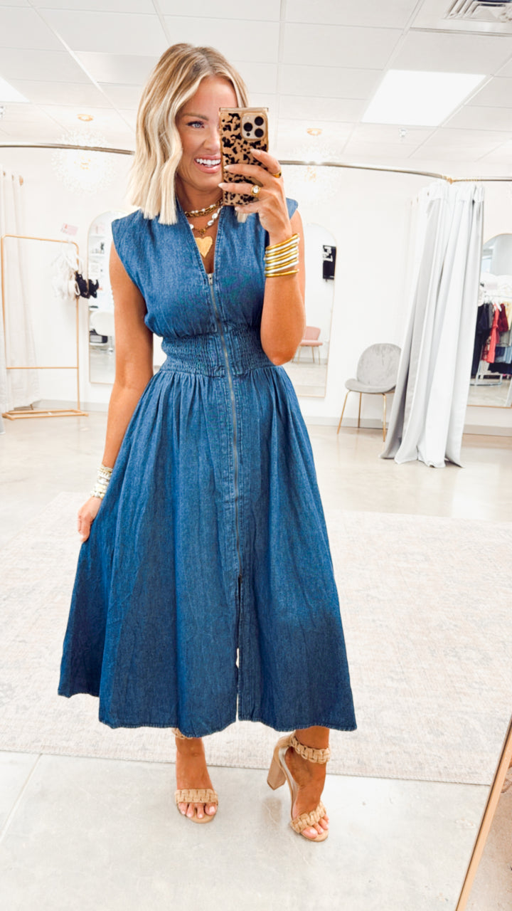 Knox Denim Midi Dress-Dark Wash