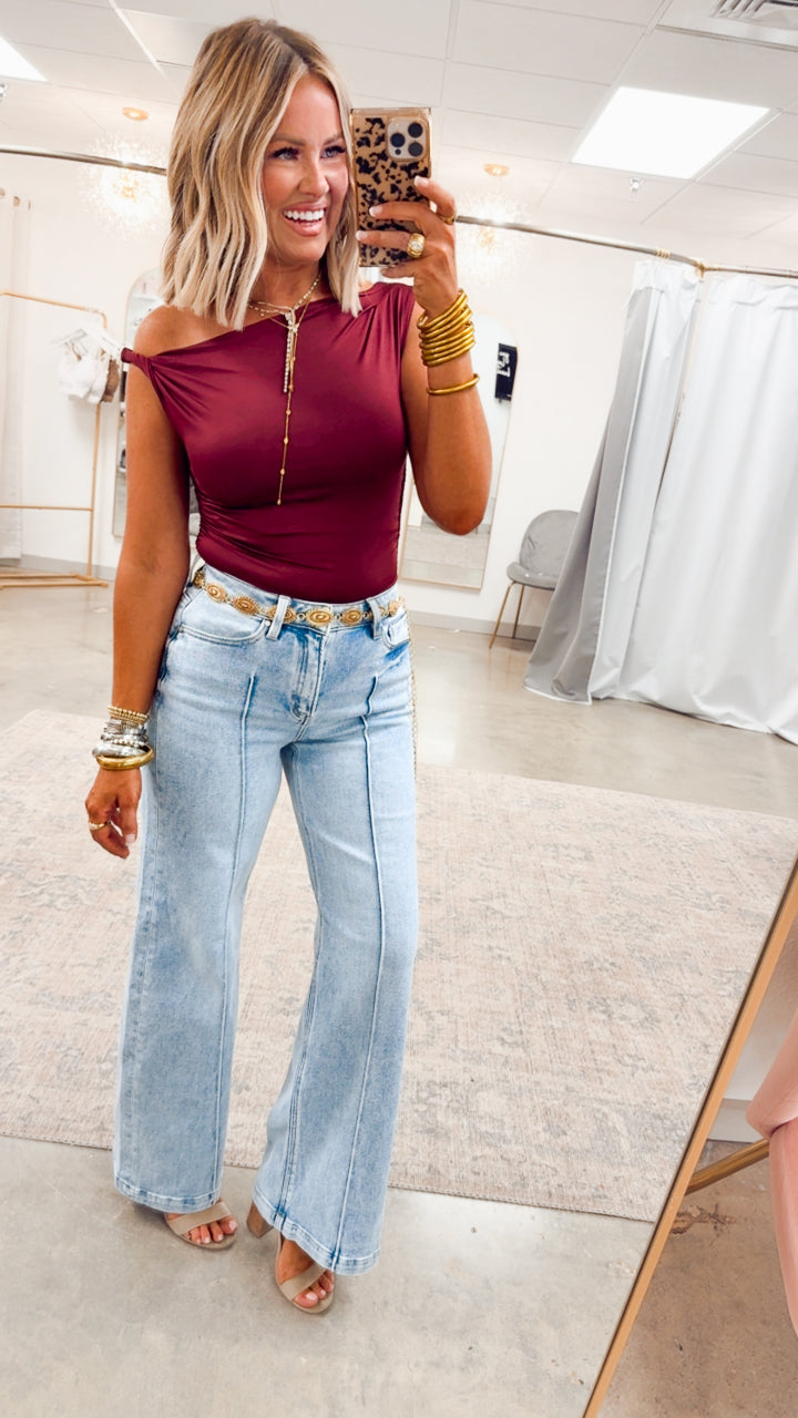 Claire Off Shoulder Top-Burgundy
