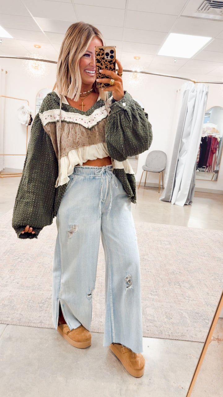 All Retro Hoodie Top-Olive