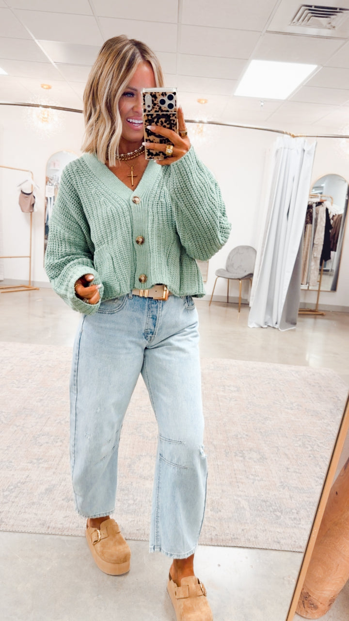 Oversized Ribbed Sweater Cardigan-Dusty Green