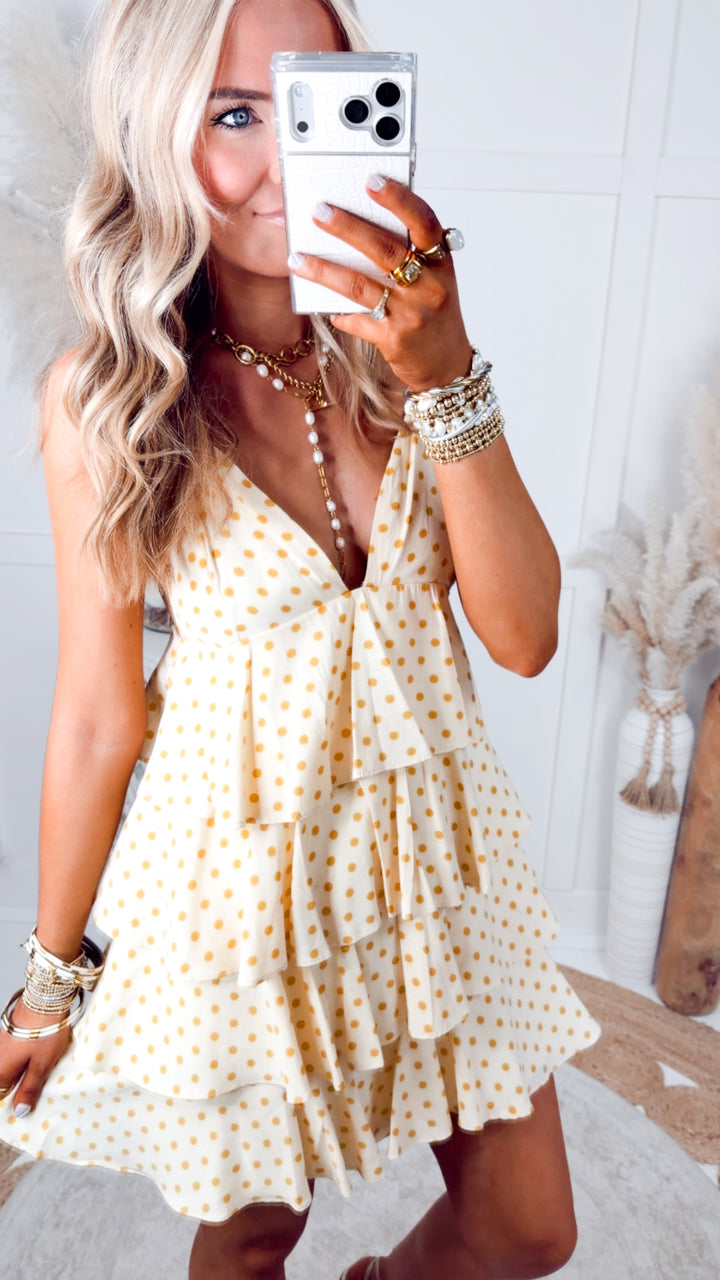 The Dotty Belle Mini Dress-Lemon