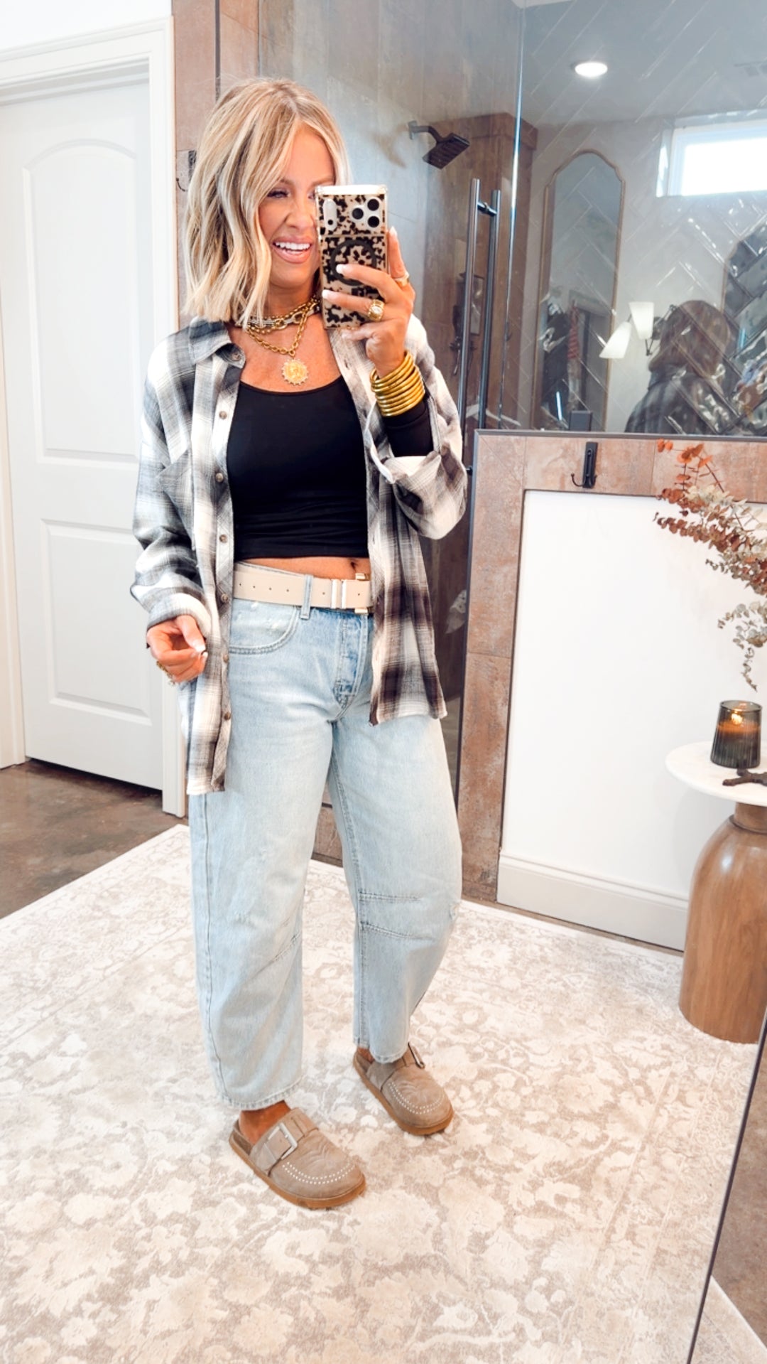 Charcoal Flannel Top