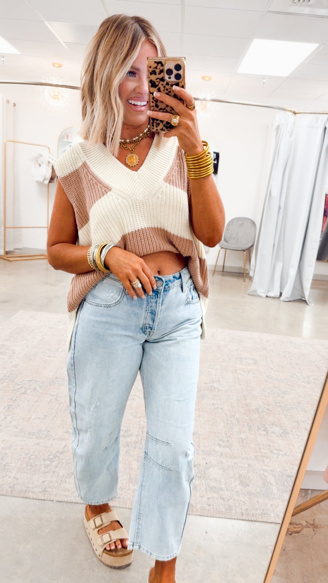 Gabby Sweater Vest-Cream/Taupe