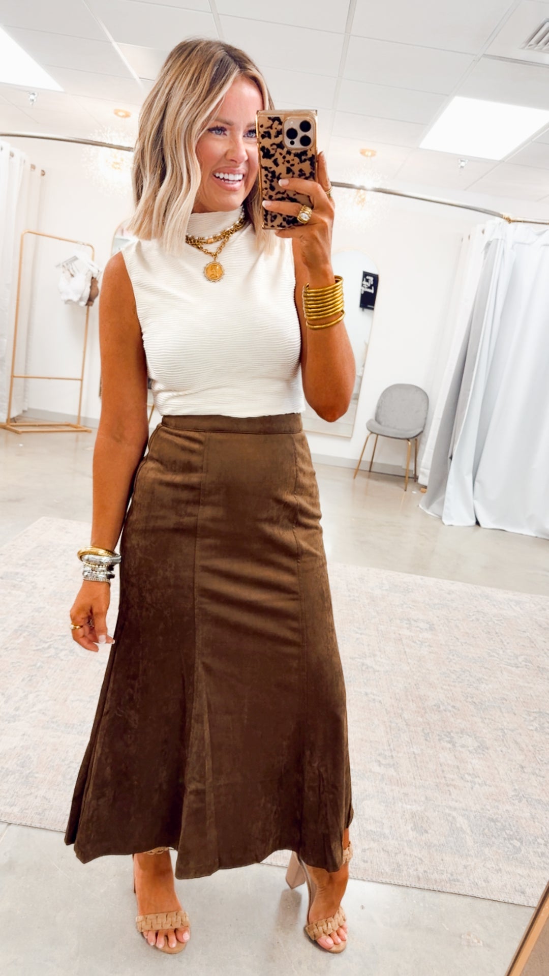 Maple Street Suede Skirt-Dark Oak
