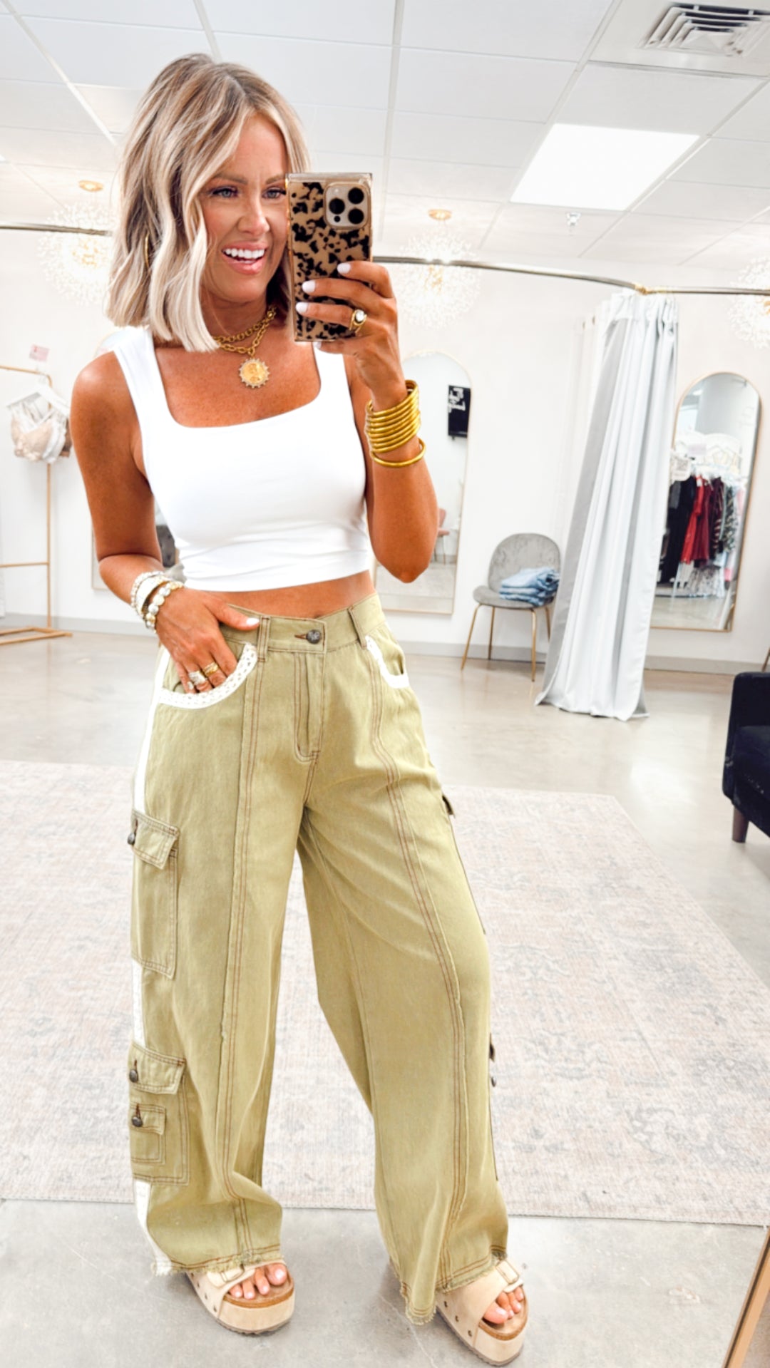 Easy Street Cargo Pants-Khaki Olive